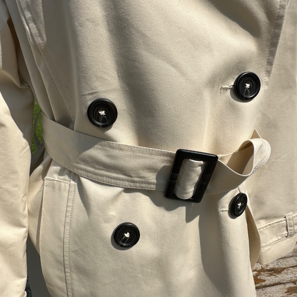 LLBean Trench Double Breasted Off White Med/Pet. Excellent Washable Cotton/Poly - Picture 9 of 12